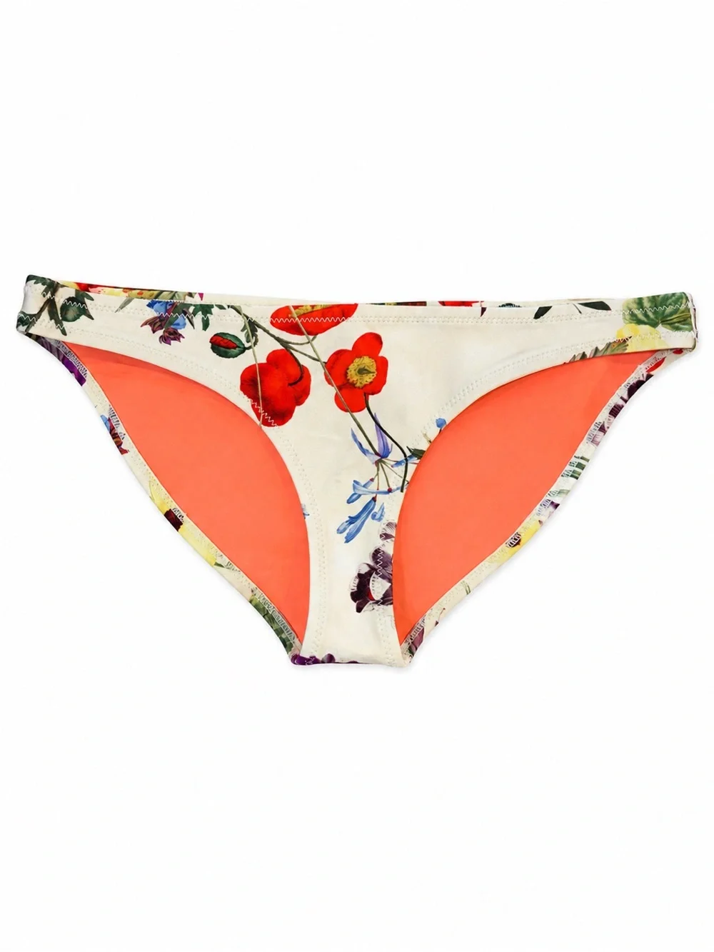 TRIANGL Floral Bikini Bottom Size Medium Cream Multicolor Neon Coral Lined